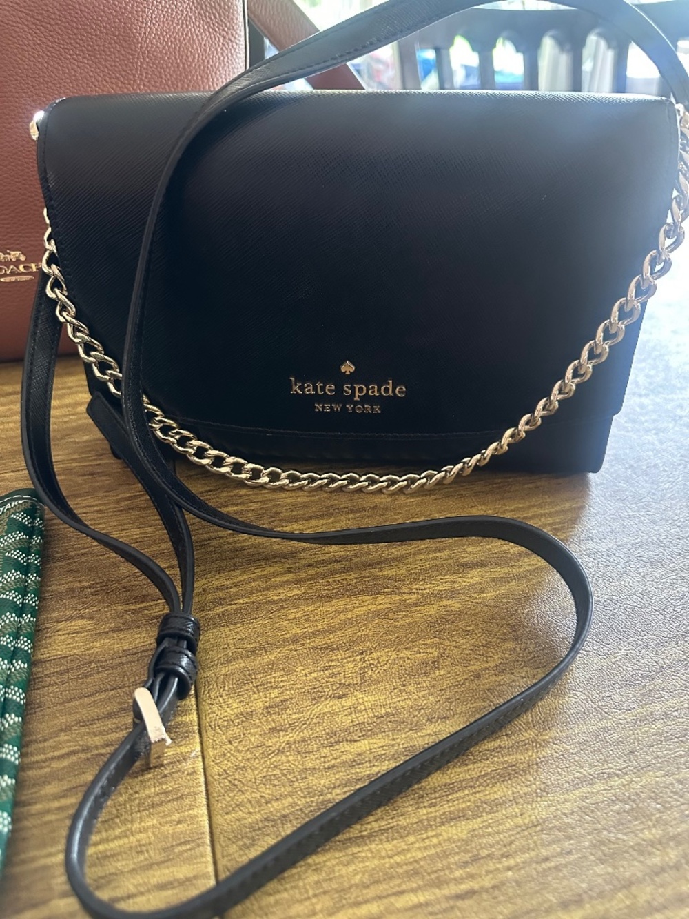 Kate Spade Black Flap Crossbody Bag Gold Chain